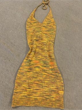 Yellow Multicolor Halter Knit Dress